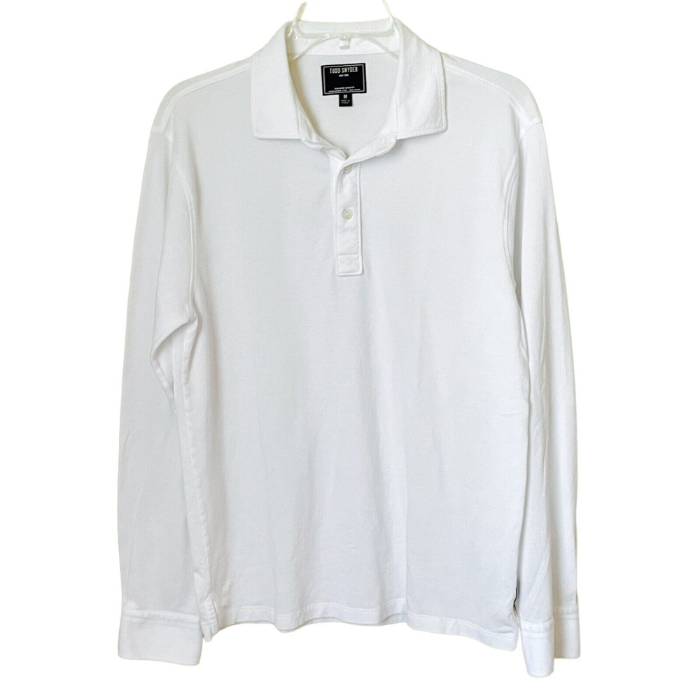 Todd Snyder Mens Pique Polo White Medium Dress Stretch Long Sleeve Shirt Top
